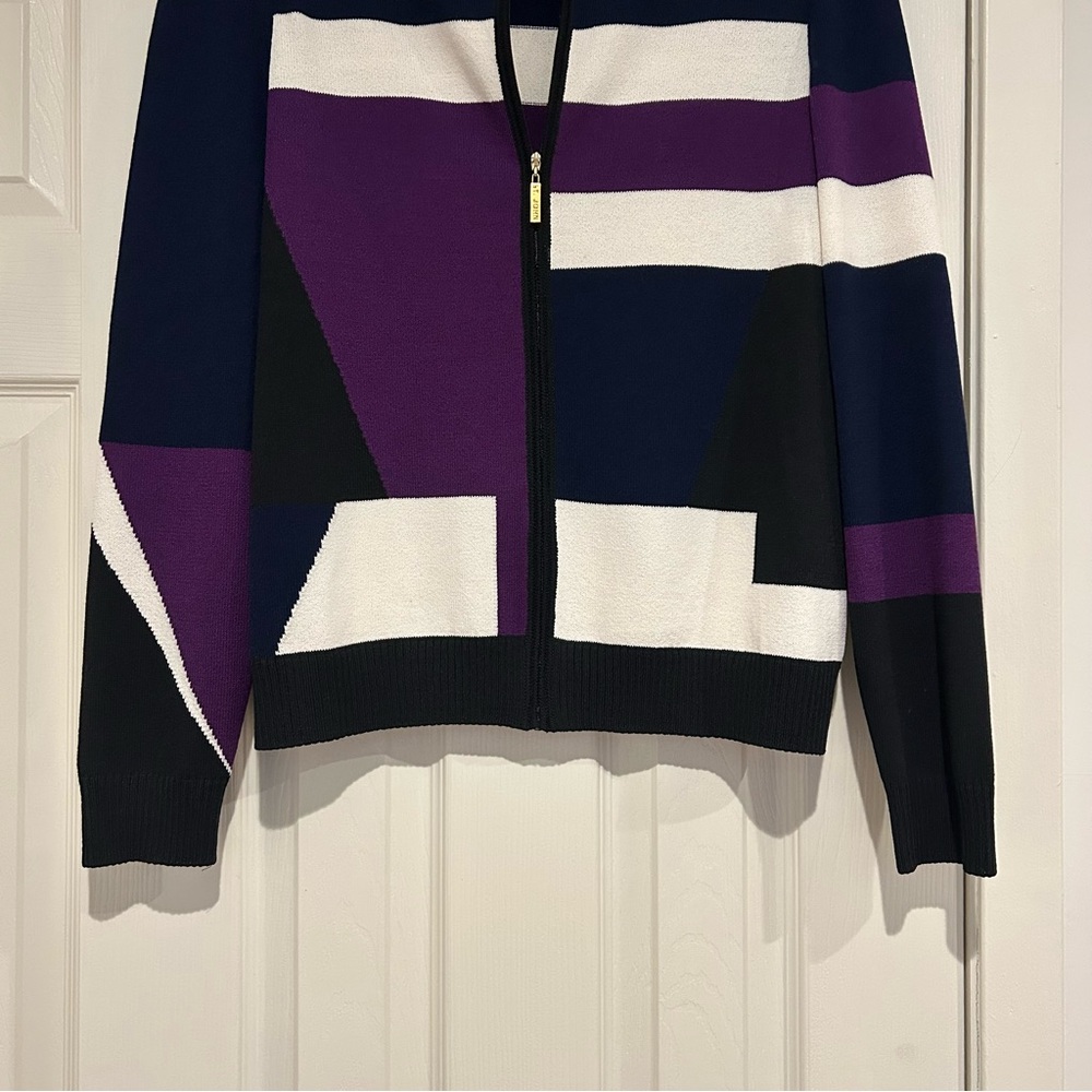St John Colorblock Zip-Up Sweater Bomber Jacket size medium - Picture 3 of 7